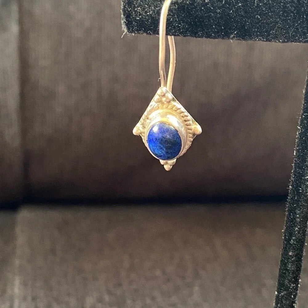 Silver Marked Lapis Lazuli Drop Earrings with Hook Backing