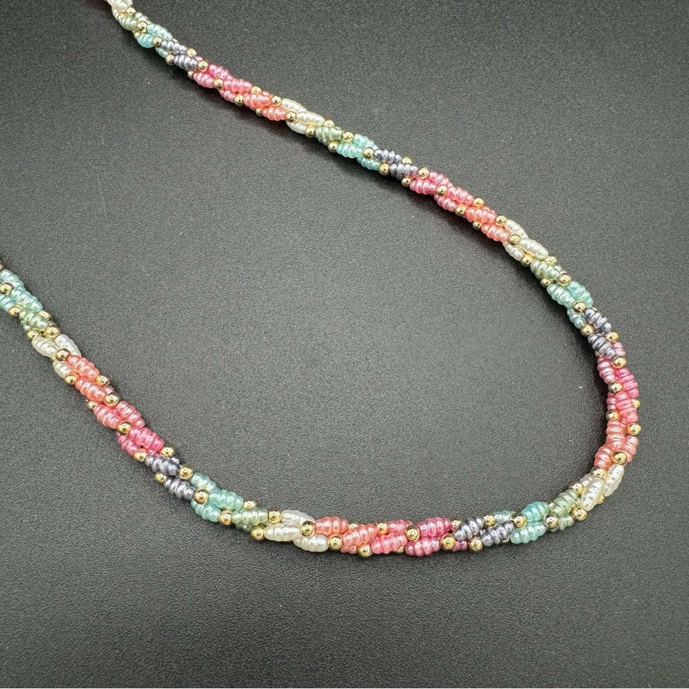 Vintage 1980s Faux Pearl Twisted Pastel Blue, Pink Necklace