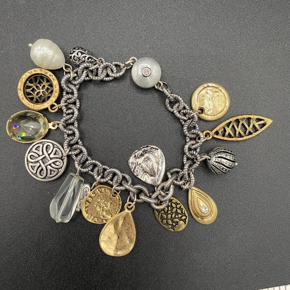 Chicos Chunky Charm Bracelet in Silver and Gold Tone with Magnetic Clasp