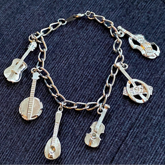 Music Instrument Silver-Tone Charm Bracelet 7in
