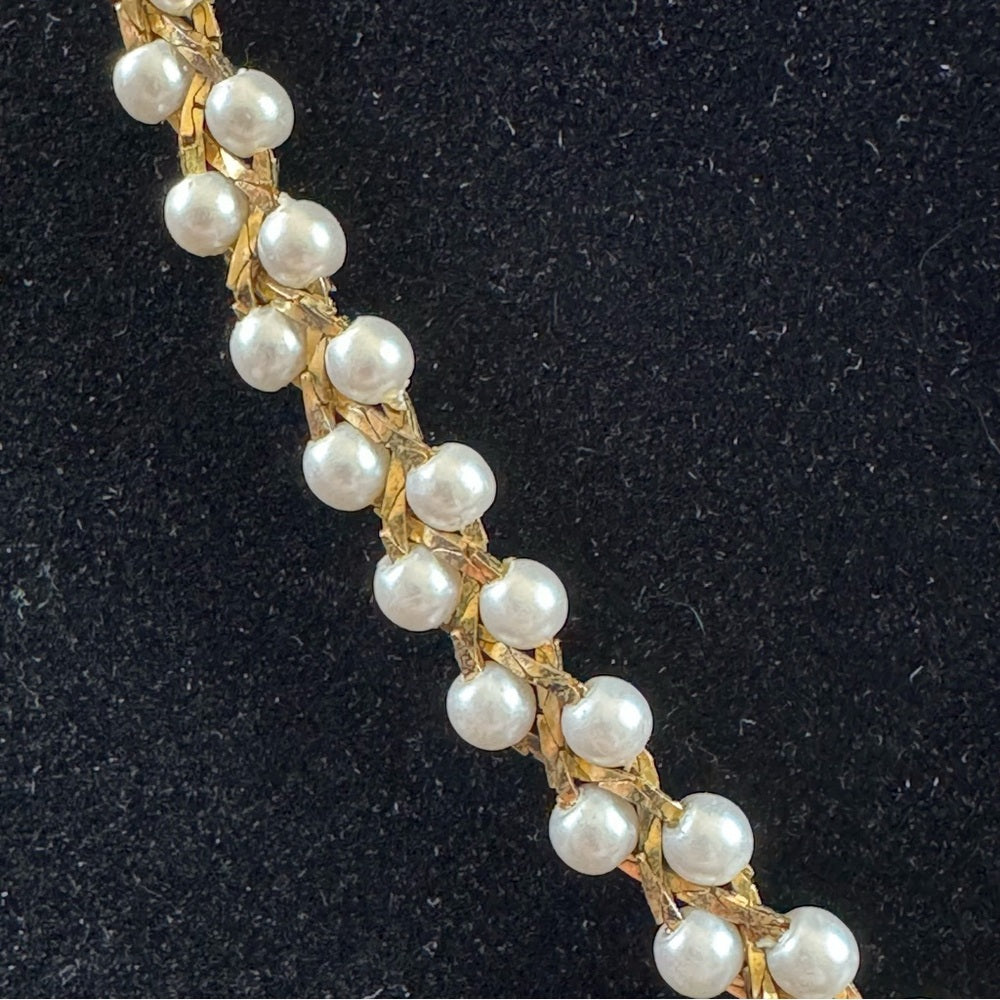 Braided Gold and Faux Pearl Vintage Necklace