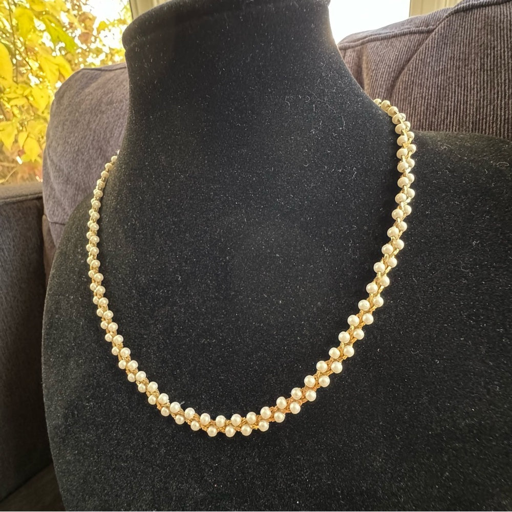 Braided Gold and Faux Pearl Vintage Necklace