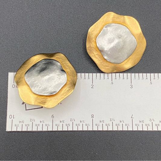 Vintage Modernist Glam Two Tone Textured Metal Earrings