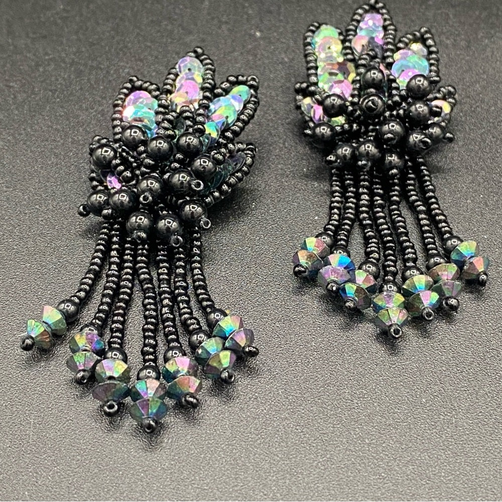 Glam Tassel Fringe Earrings with AB Sequins and Beads