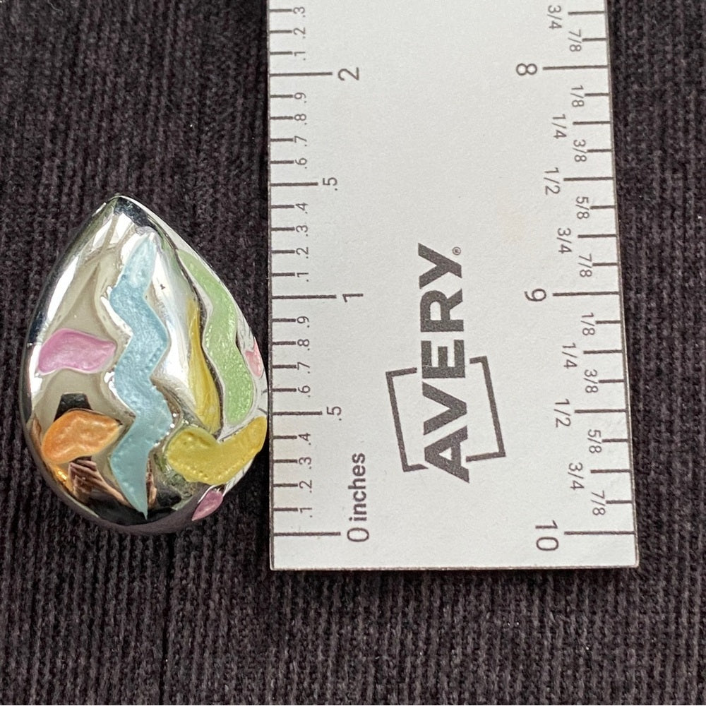 80s Tear drop Silver Tone Fun Pastel Geometric Shape Pierced Earrings