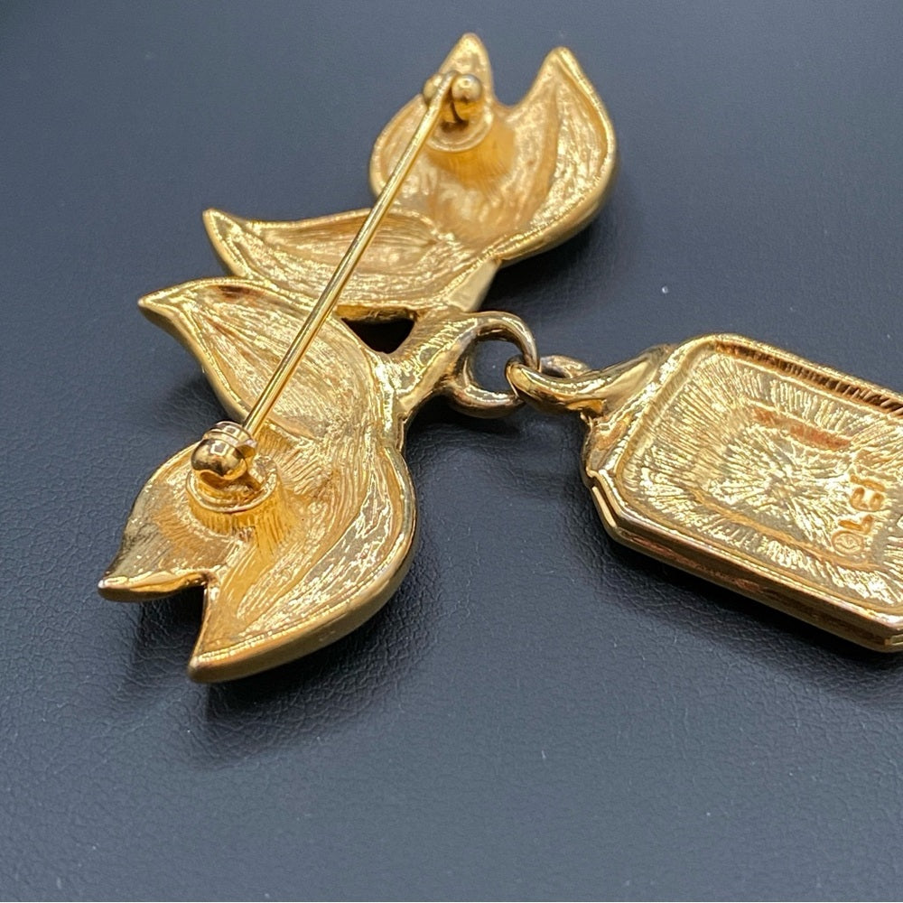 Liz Claiborne LCi Vintage Dangly Gold Tone Rose Brooch
