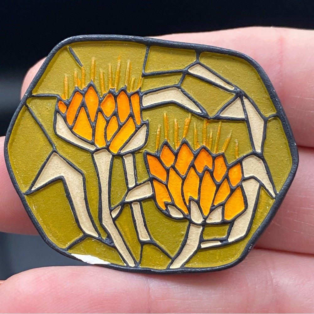 Aultmann Signed Stained Glass Inspired Retro Artistic Floral Brooch