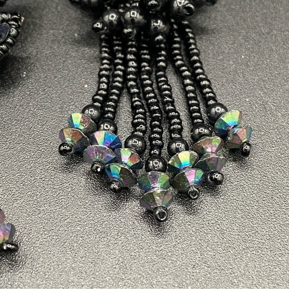 Glam Tassel Fringe Earrings with AB Sequins and Beads