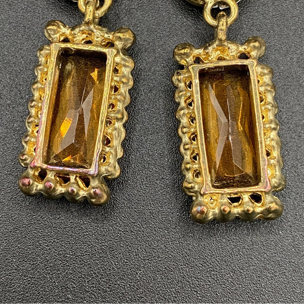 Glamorous Topaz and Aurora Borealis Glass and Rhinestone Drop Earrings Pierced