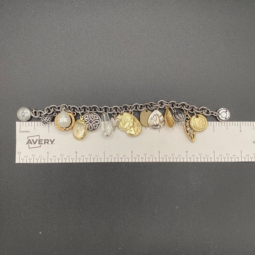 Chicos Chunky Charm Bracelet in Silver and Gold Tone with Magnetic Clasp