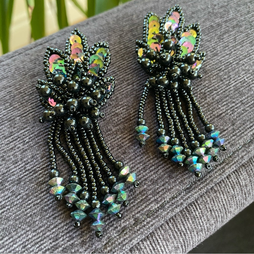 Glam Tassel Fringe Earrings with AB Sequins and Beads