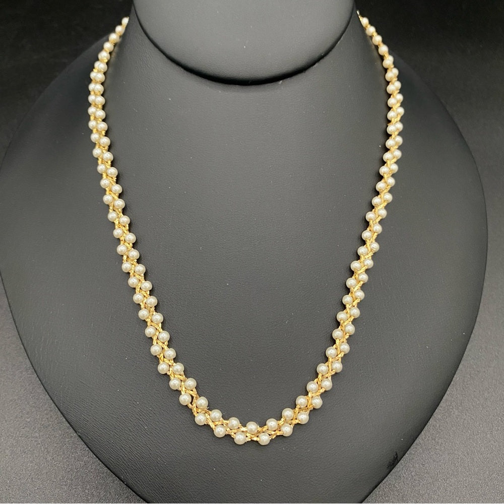 Braided Gold and Faux Pearl Vintage Necklace