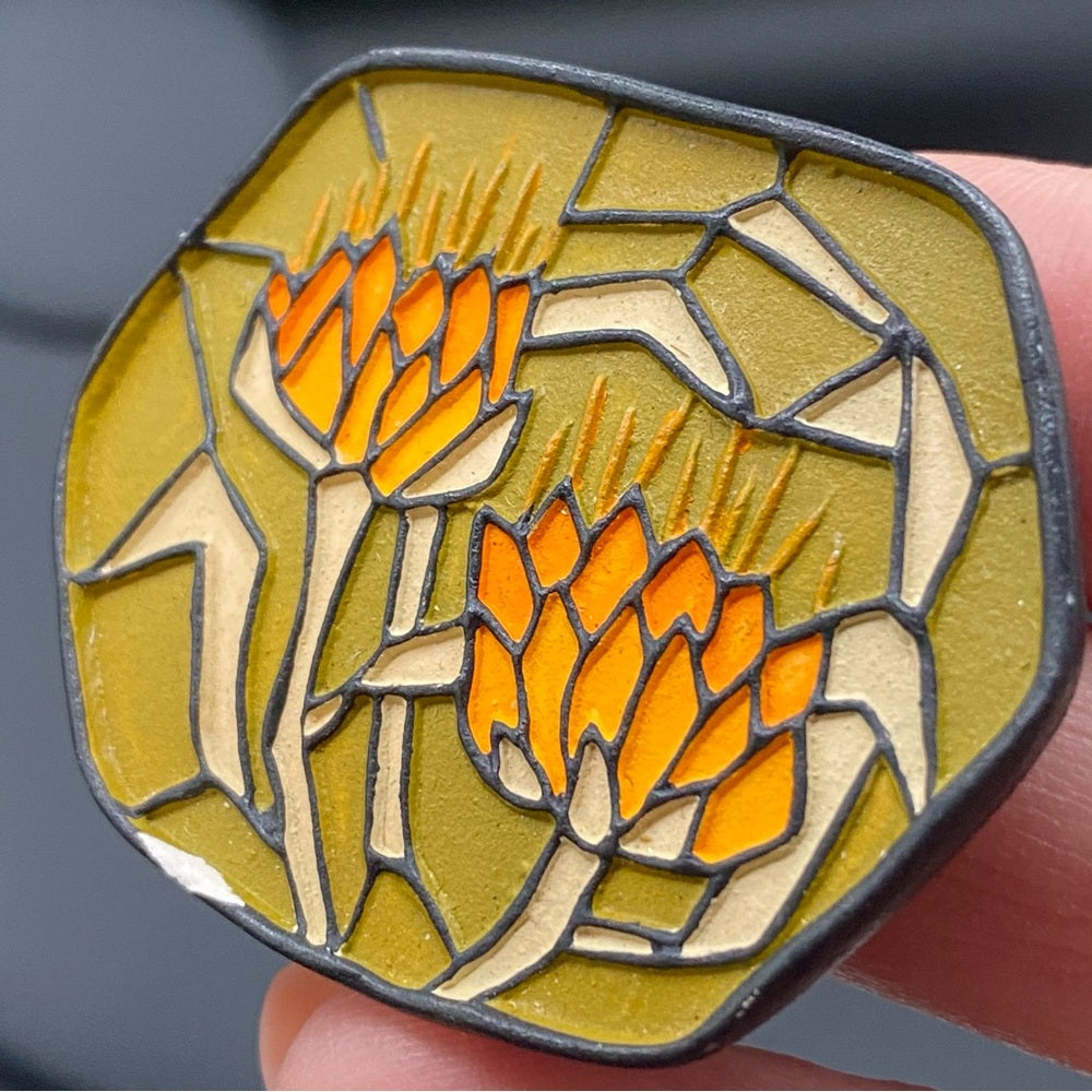 Aultmann Signed Stained Glass Inspired Retro Artistic Floral Brooch