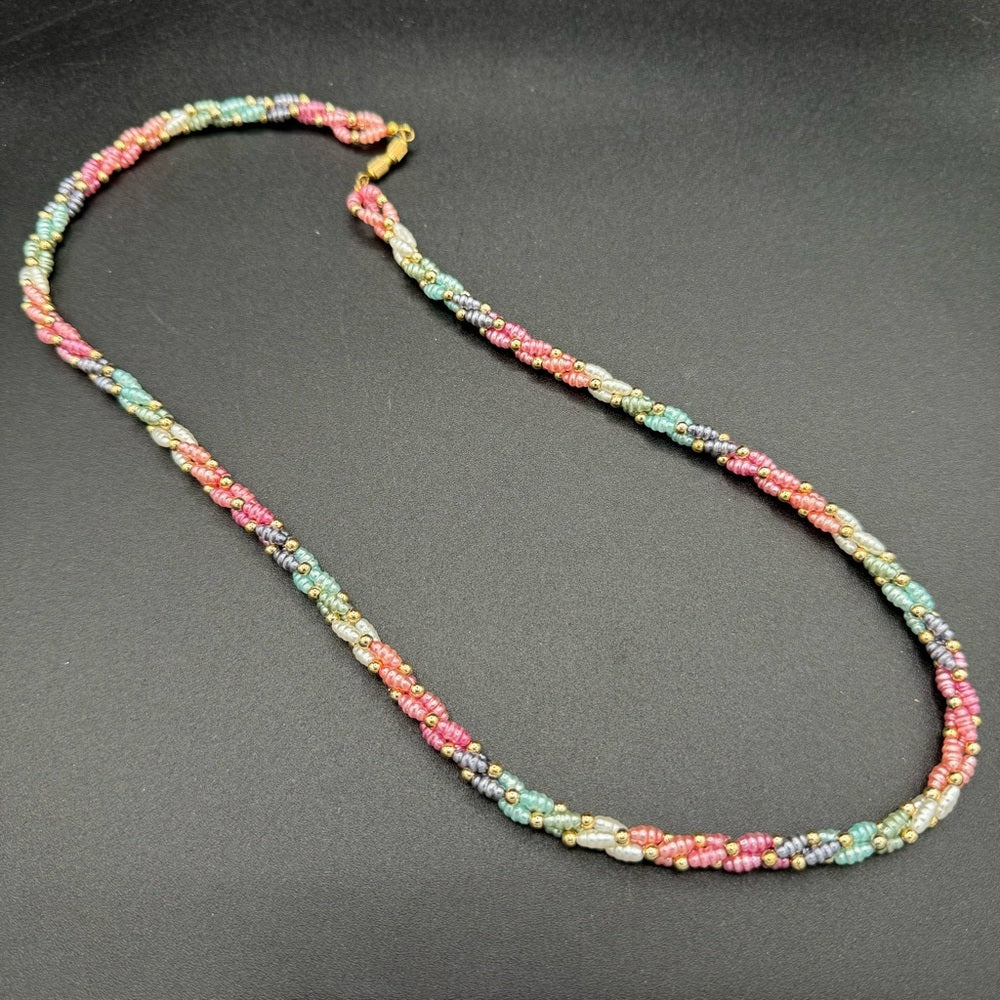 Vintage 1980s Faux Pearl Twisted Pastel Blue, Pink Necklace