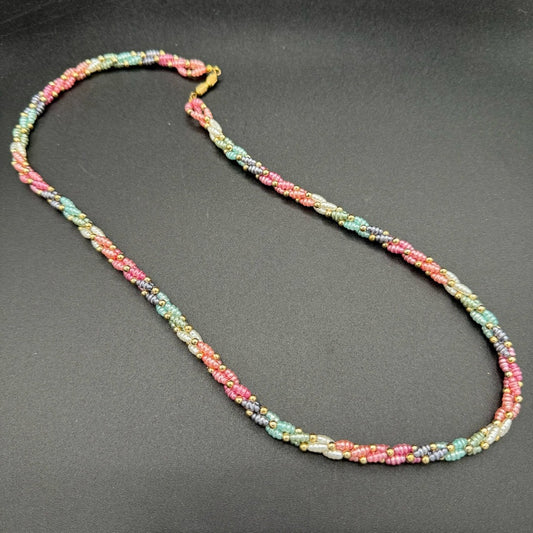 Vintage 1980s Faux Pearl Twisted Pastel Blue, Pink Necklace