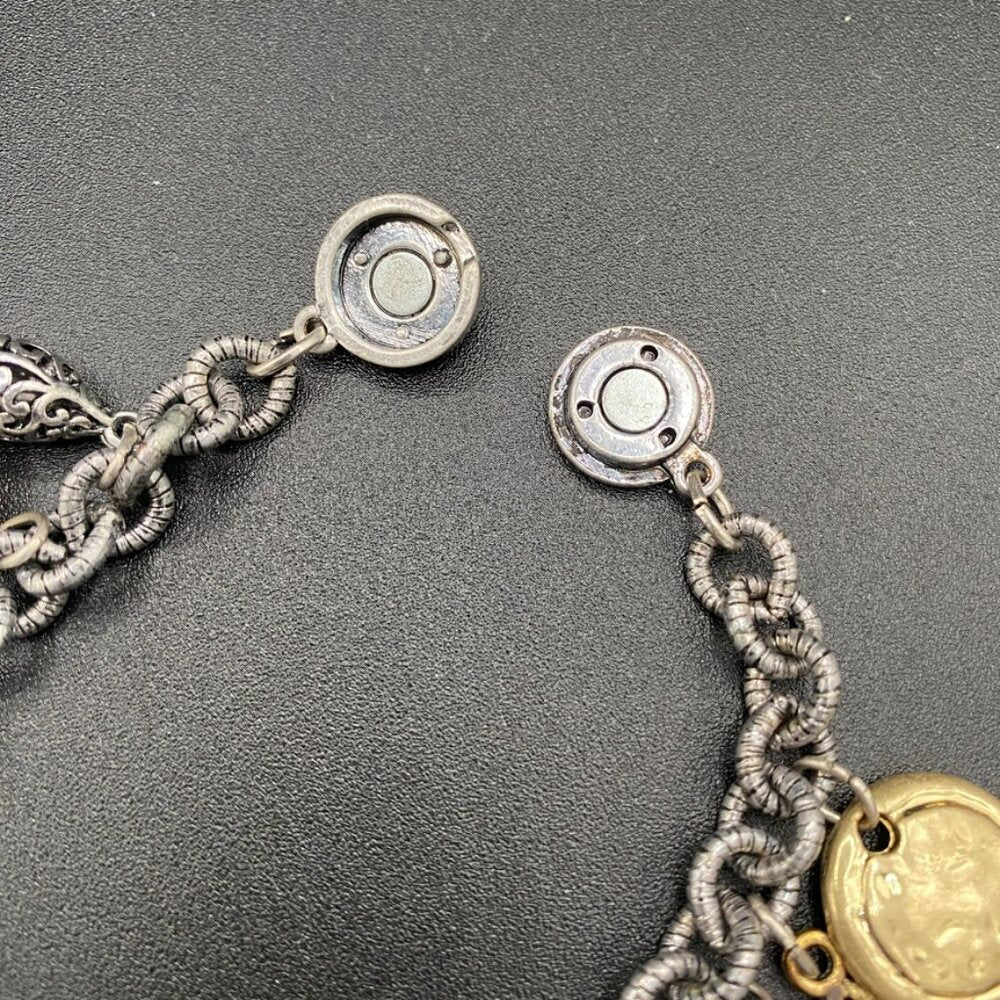 Chicos Chunky Charm Bracelet in Silver and Gold Tone with Magnetic Clasp