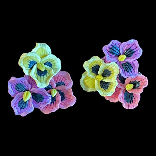 Pansy Flower Bunch Polymer Push Back Earrings