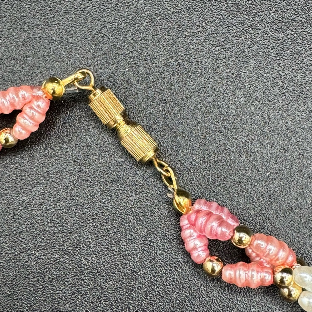 Vintage 1980s Faux Pearl Twisted Pastel Blue, Pink Necklace