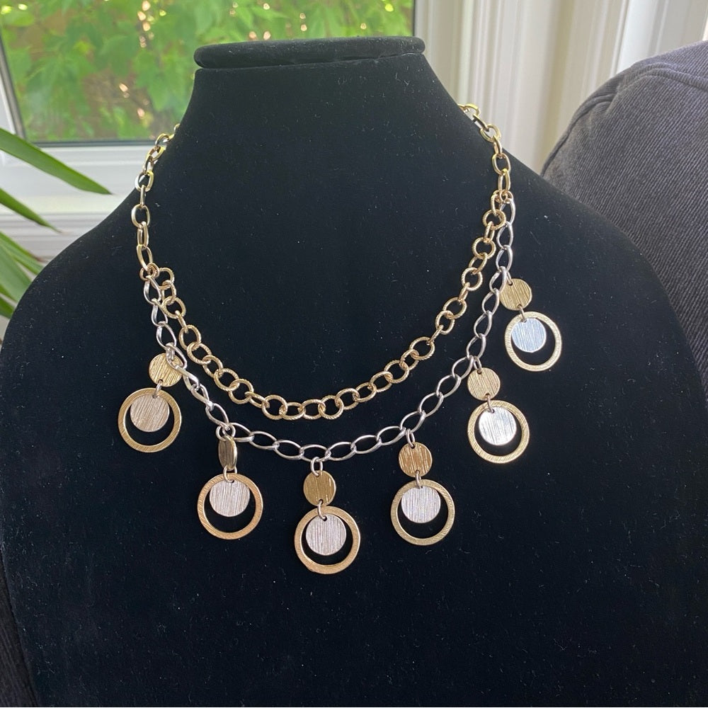 Gold and Silver tone Geometric Circle Statement Necklace
