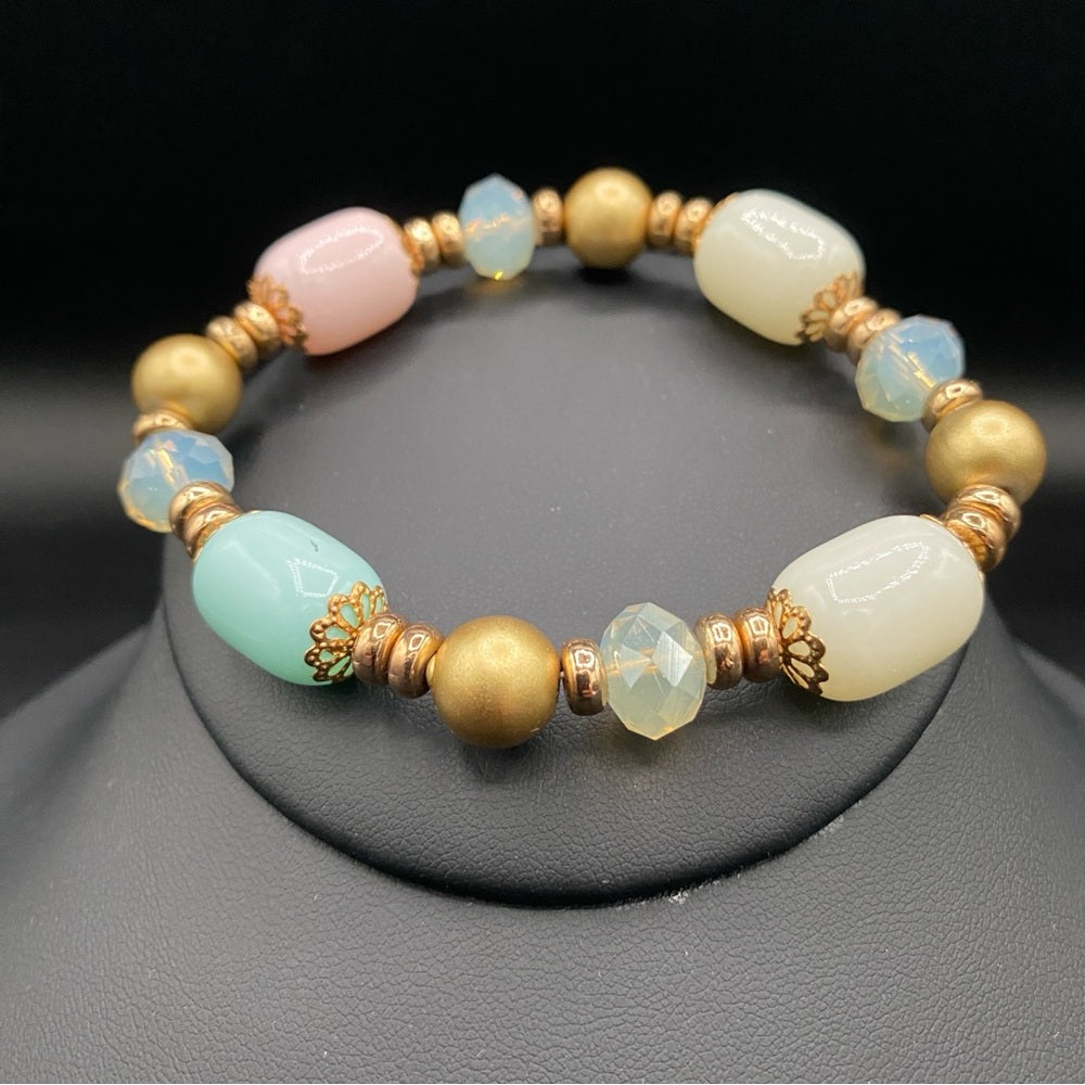 Feminine Pastel Colored Glass Bead Stretch Bracelet