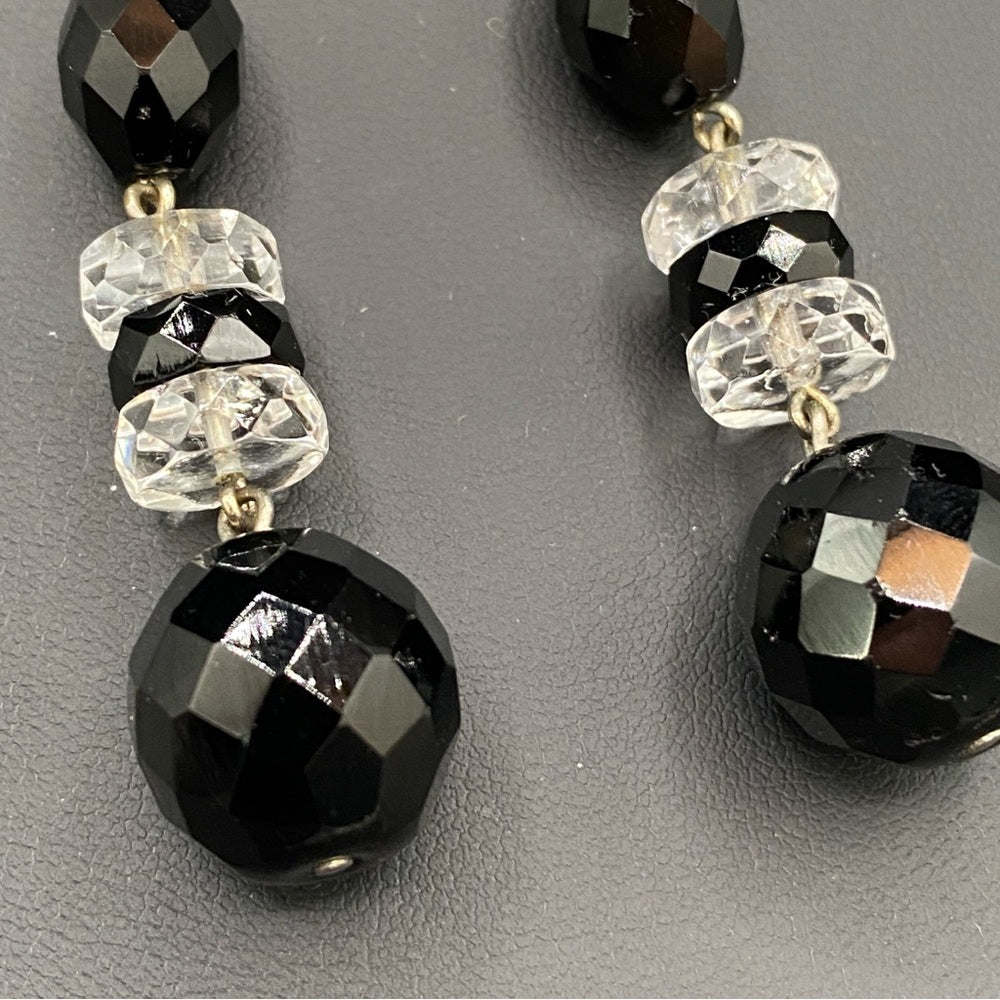 Jet Black Faceted Glass Beaded Dangly Earrings
