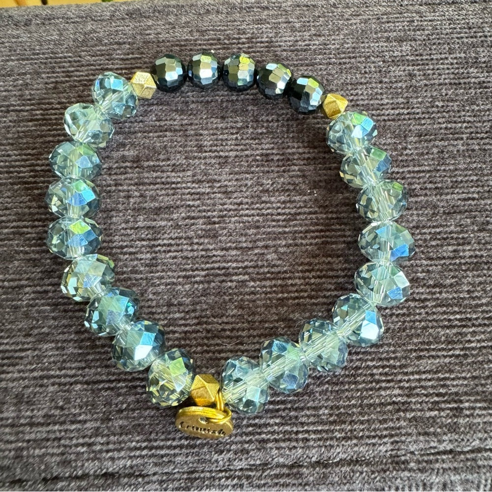 Faceted Blue Grey Crystal Stacking Bracelet with Gold Accents