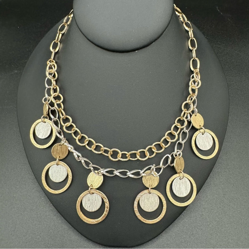 Gold and Silver tone Geometric Circle Statement Necklace