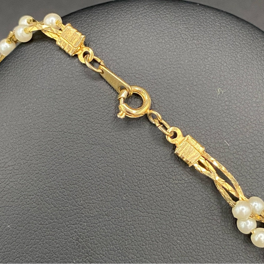 Braided Gold and Faux Pearl Vintage Necklace