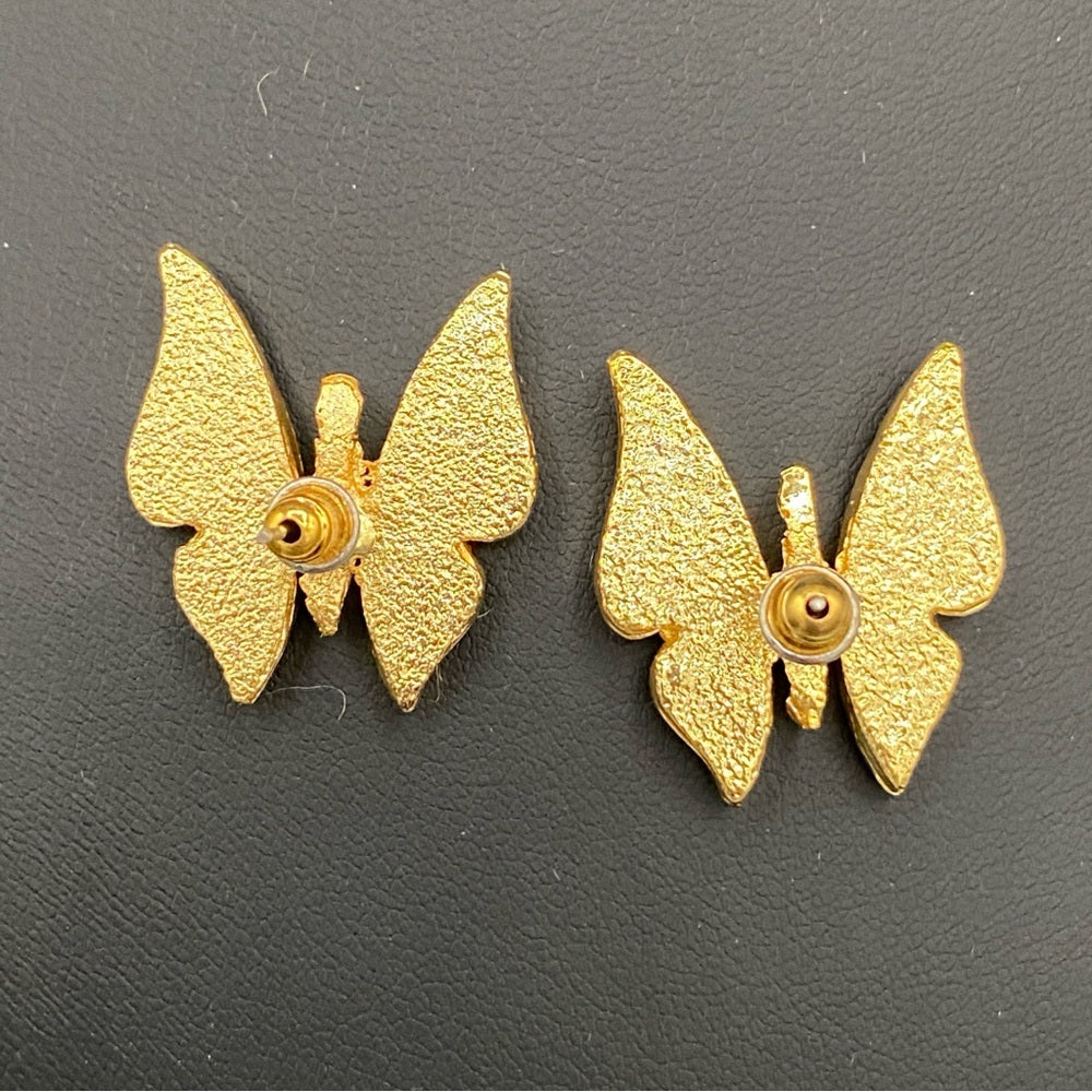 Pave Black and Gunmetal Grey Butterfly Pierced Gold Earrings