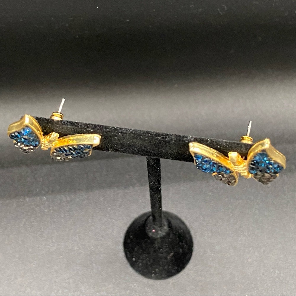 Pave Black and Gunmetal Grey Butterfly Pierced Gold Earrings