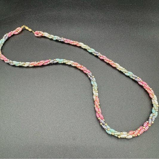 Vintage 1980s Faux Pearl Twisted Pastel Blue, Pink Necklace
