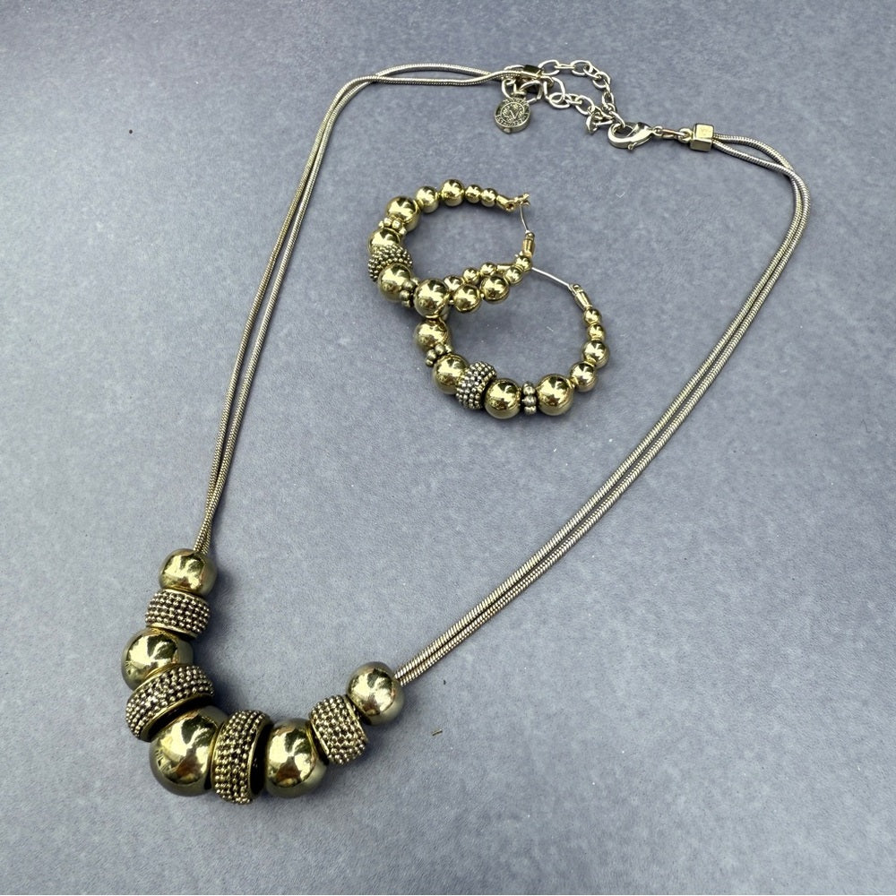 Napier Shimmery Gold Beaded Necklace and Earring Set