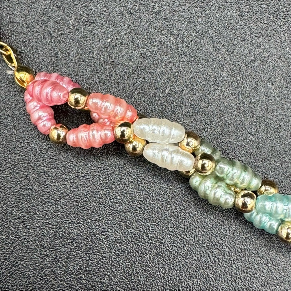 Vintage 1980s Faux Pearl Twisted Pastel Blue, Pink Necklace