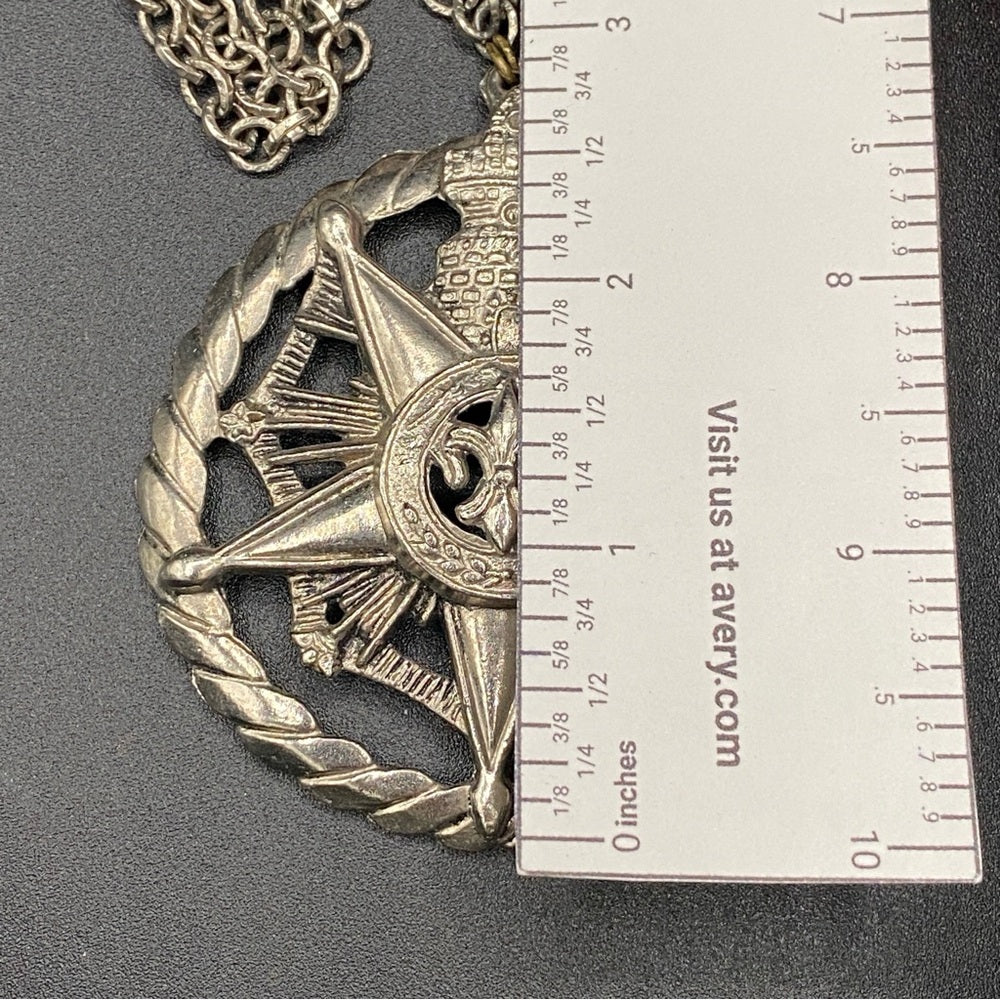 1960s Mid Century Masonic Emblem Metal Pendant and Chain