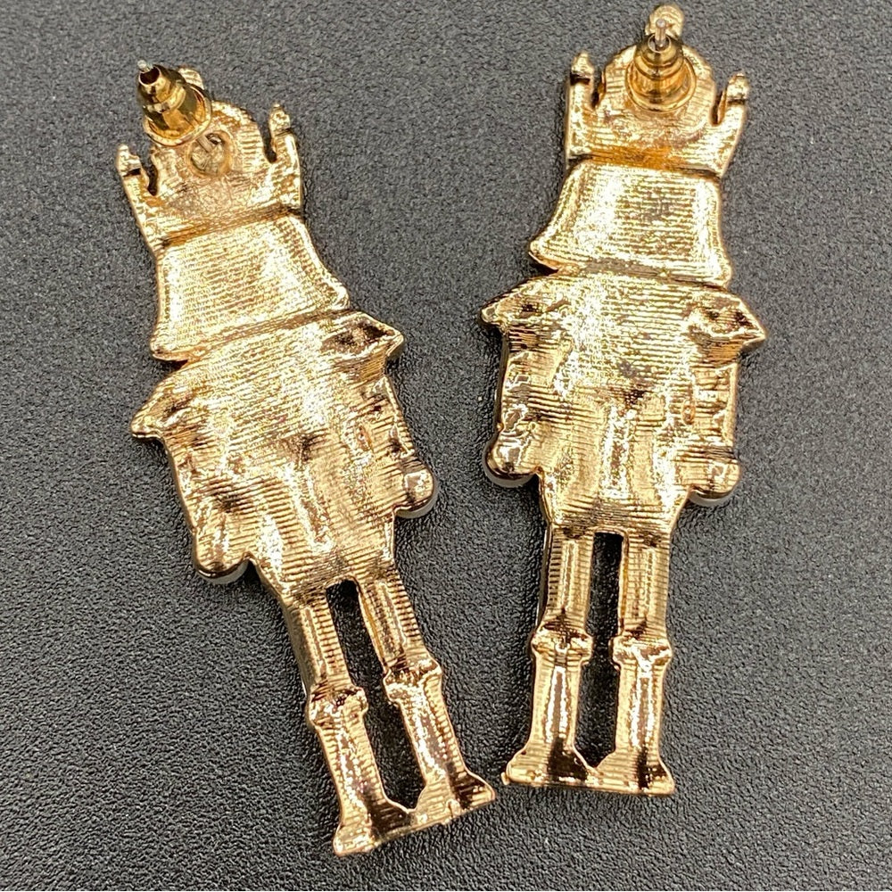 Nutcracker Sparkly Rhinestone Pink Colored Christmas Holiday Earrings