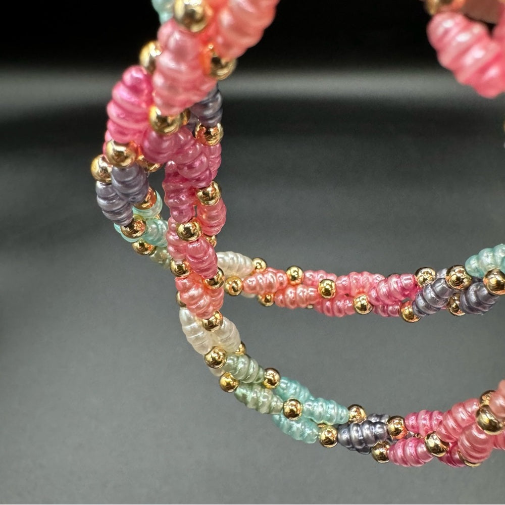 Vintage 1980s Faux Pearl Twisted Pastel Blue, Pink Necklace