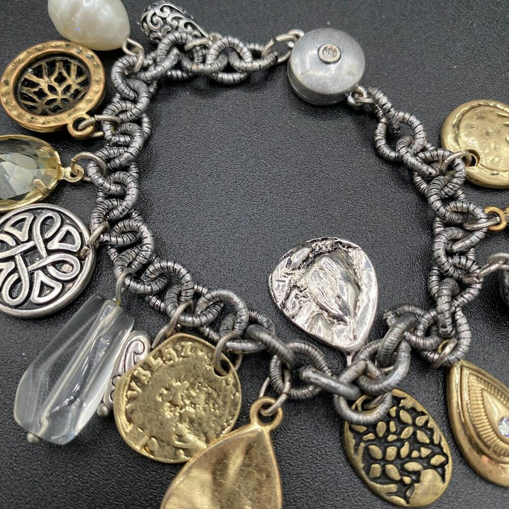 Chicos Chunky Charm Bracelet in Silver and Gold Tone with Magnetic Clasp