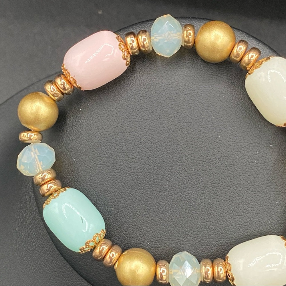 Feminine Pastel Colored Glass Bead Stretch Bracelet