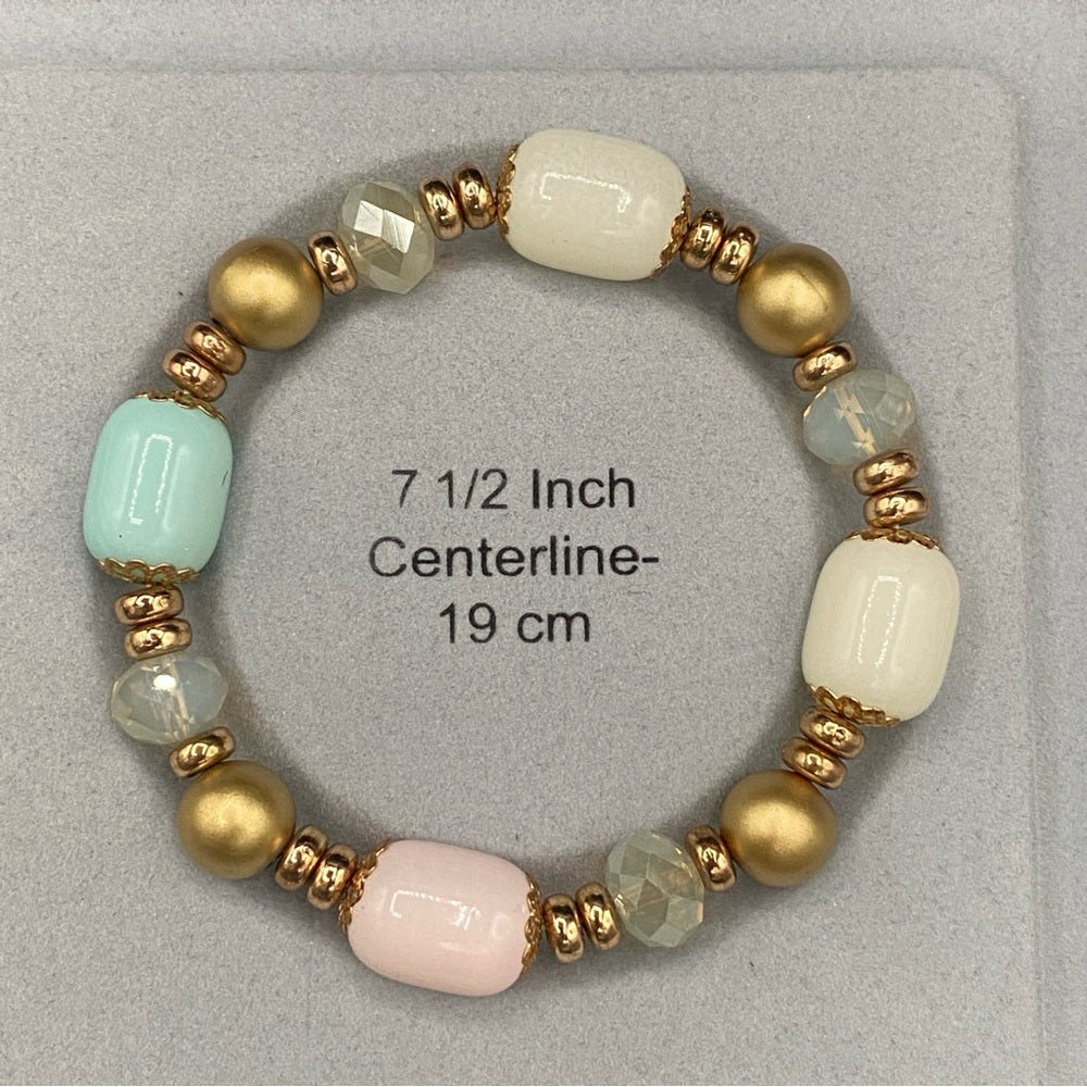 Feminine Pastel Colored Glass Bead Stretch Bracelet