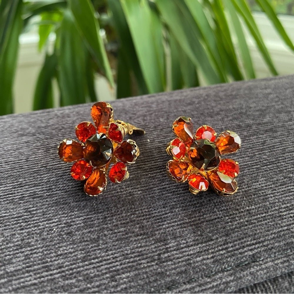 Earrings1950s Amber Orange Floral Statement Clip-On Earrings — West Germany Style