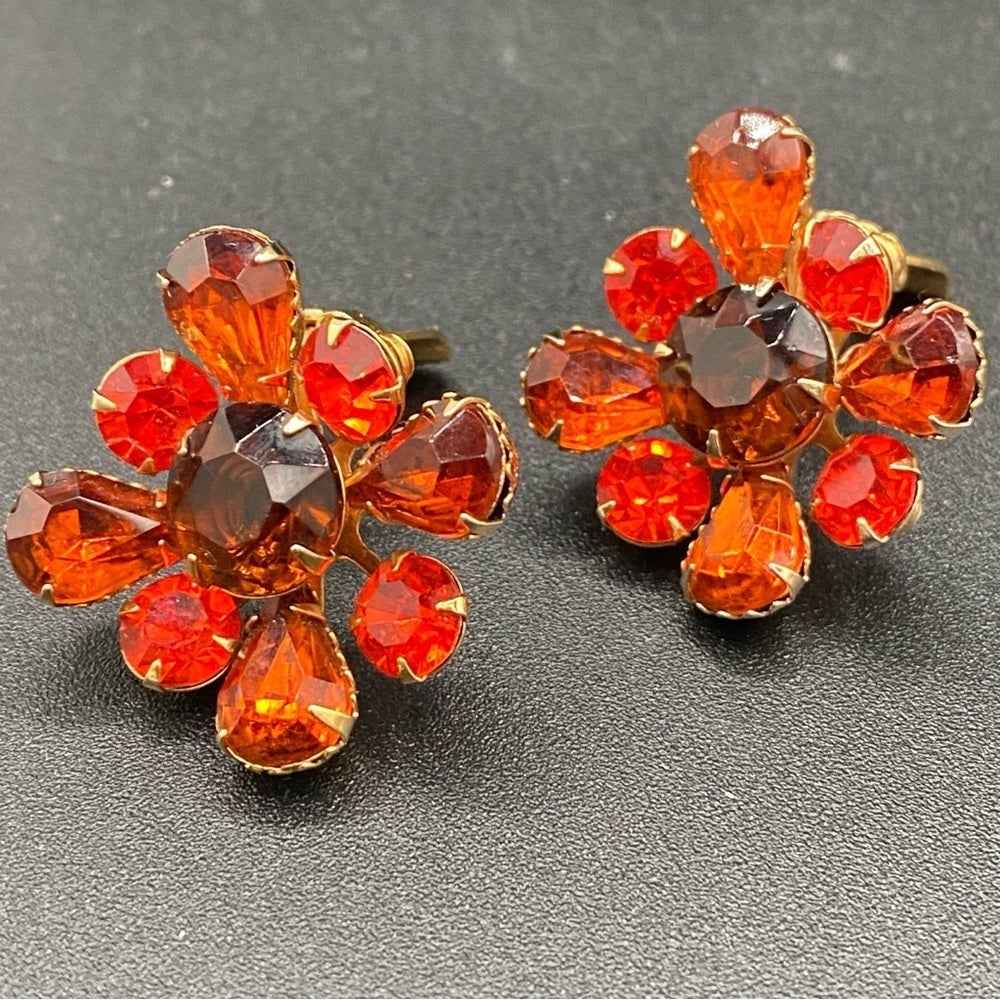 Earrings1950s Amber Orange Floral Statement Clip-On Earrings — West Germany Style