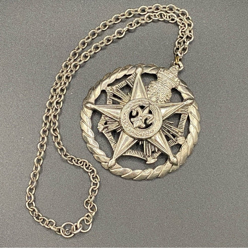 Necklace1960s Mid Century Masonic Emblem Metal Pendant and Chain