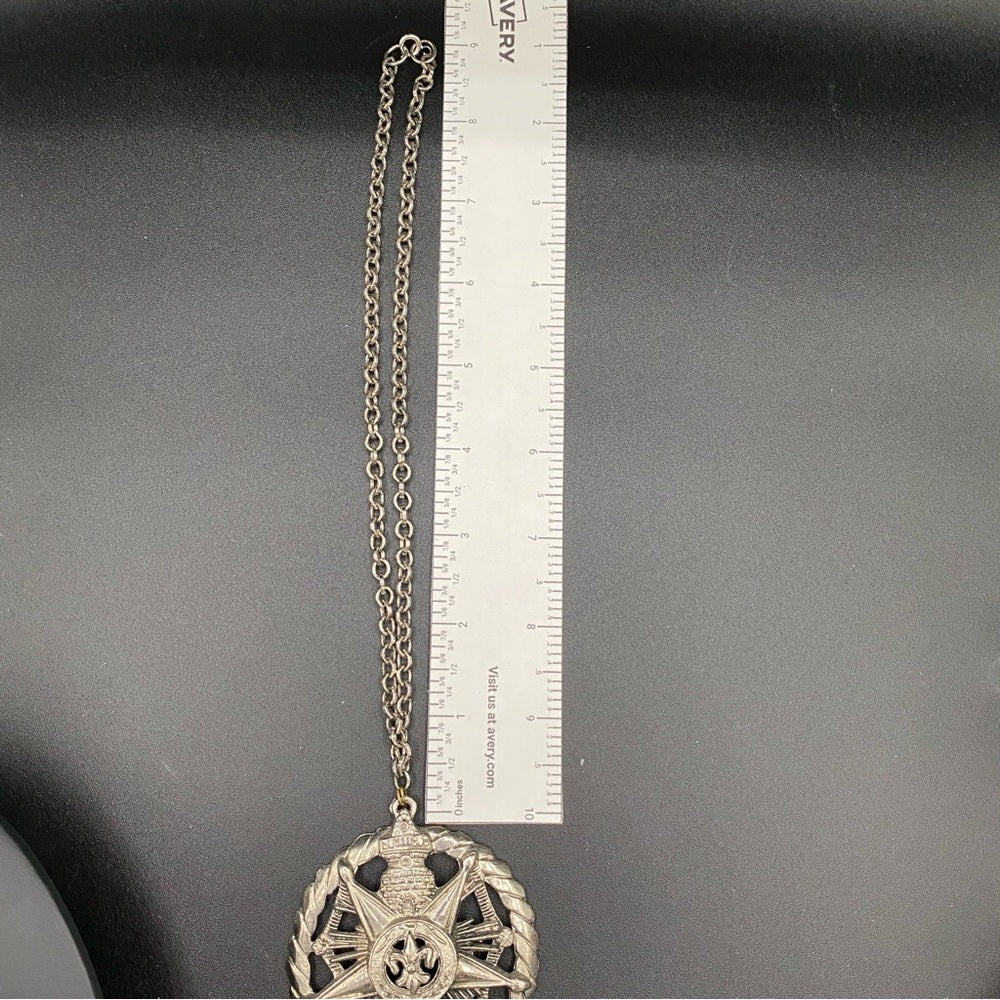 Necklace1960s Mid Century Masonic Emblem Metal Pendant and Chain