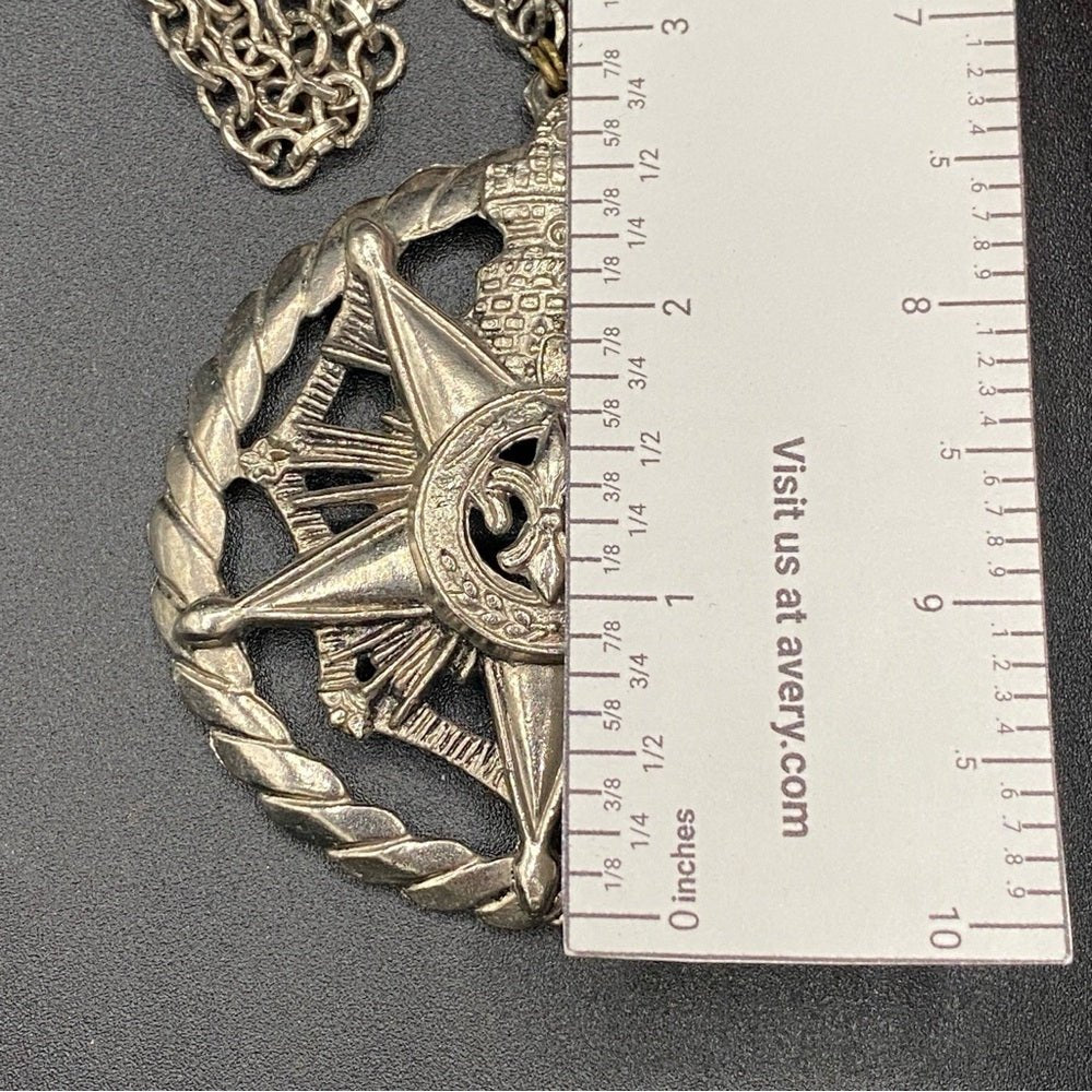 Necklace1960s Mid Century Masonic Emblem Metal Pendant and Chain