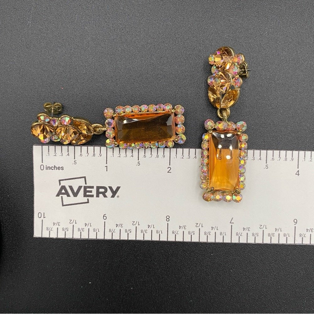 Earrings1980s Topaz & Aurora Borealis Rhinestone Drop Earrings - Glam Earrings