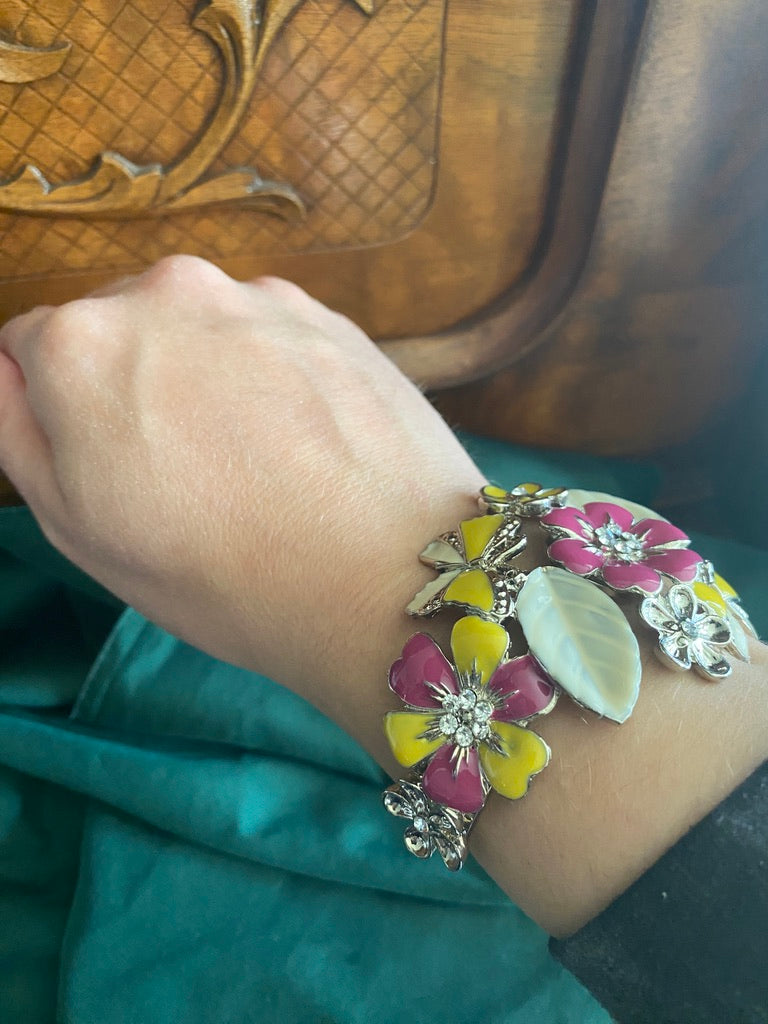 Floral Butterfly Hinged Cuff Bracelet