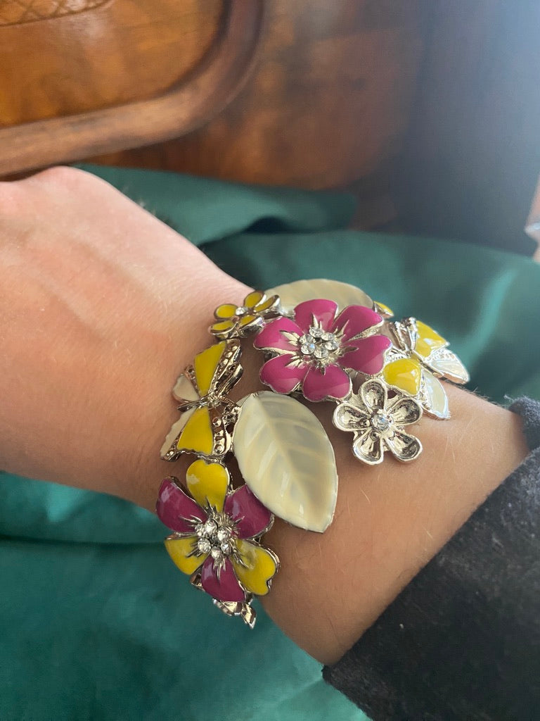 Floral Butterfly Hinged Cuff Bracelet