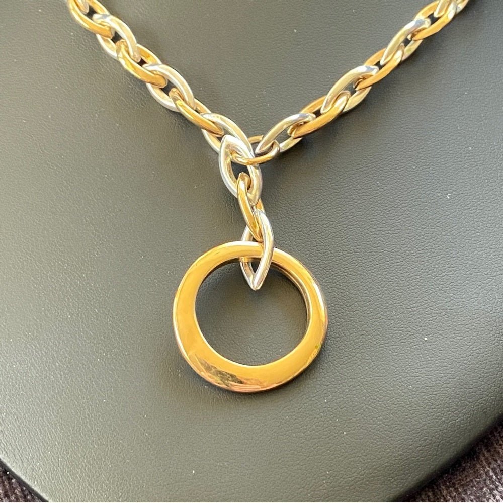 Necklace80s Artsy Circular Statement Necklace in Alternating Gold and Silver Tone
