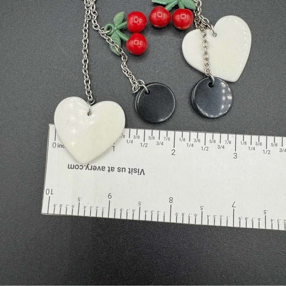 Earrings90s Kitsch Red Cherry & Heart Dangle Earrings — Harajuku Style