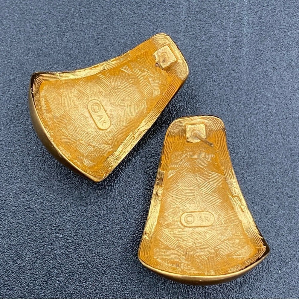 EarringsAK Signed 80s Brushed Gold Statement Earrings — Power Dressing Style